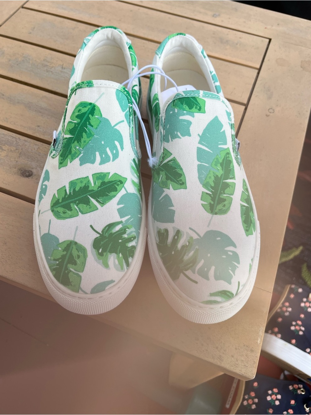 J. Crew White Canvas Slip-On Sneakers with Green Leaf Print